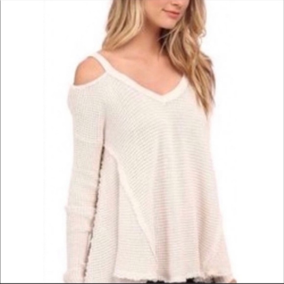 Anthropologie Ruby Moon Cold Shoulder Beige Sweater - Picture 2 of 7